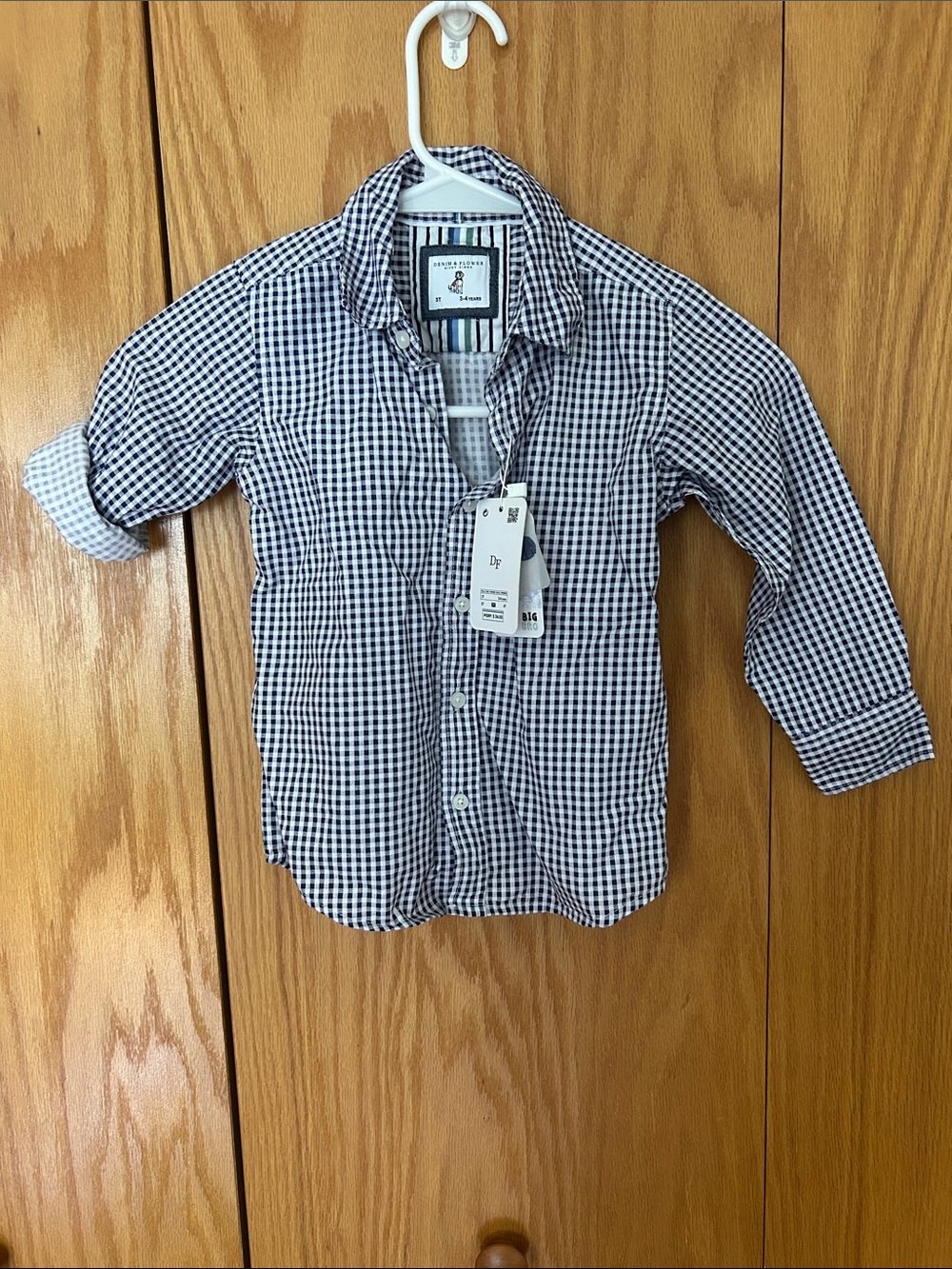 Denim & Flower Navy White Check Button-Down Shirt - Kids 3T nwt